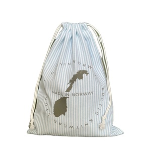 Sac de rangement pour bijoux en coton à rayures bleues avec logo personnalisé, sac en toile de coton naturel écologique, mini sac portable avec cordon de serrage - Product Image 1