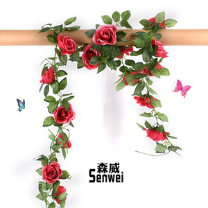 Guirlandes de roses artificielles en soie, 200 cm, pour décoration de mariage et de maison, feuillage vert - Product Image 2