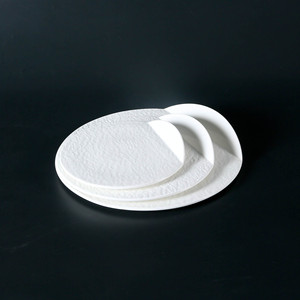 White Stone Patterned Ceramic Tableware <b>Set</b> Round Handmade Microwave Safe Japanese Style Dishes Plates - Product Image 3