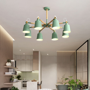 Lustre moderne nordique E27 en bois Macarone à 3, 6 ou 8 têtes, suspension de plafond - Product Image 2