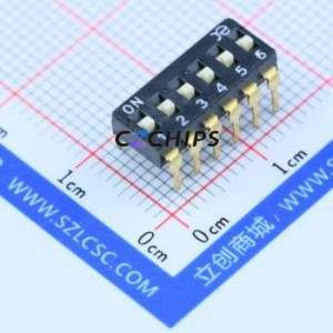 DSIC06LHGET DIP Switch Through hole Component (THT) Switch Flat Toggle, Raised Type Single Pole Single Throw 6 2.54mm - Product Image 1