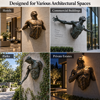 Sculpture murale en bronze, statue humaine personnalisée, finition antique artisanale, décoration durable pour hôtel, bâtiment commercial, propriété privée