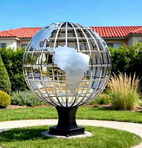 Sculpture de globe terrestre en acier inoxydable, carte du monde en fil métallique pour <span class=keywords><strong>jardin</strong></span> extérieur - Product Image 1