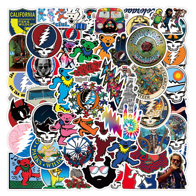 53 Pieces Grateful Dead PVC Cartoon Stickers American Rock Band Grateful Dead Graffiti Decoration Waterproof Stickers