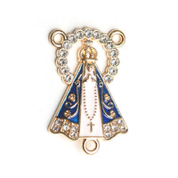 Connecteur central en émail coloré KOMI avec strass et cristal, représentant la Vierge Marie de Guadalupe, pour la fabrication de bijoux de chapelet religieux