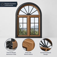 Fenêtre en bois recouvert d'aluminium de style architectural moderne, homologuée AAMA CW-PG50, certifiée NFRC, double vitrage trempé, 105 mm, chambre de villa