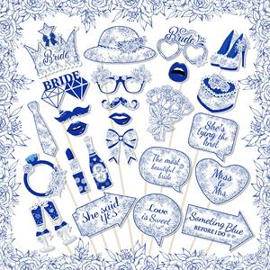 Huancai quelque chose de bleu avant de faire des accessoires de photomaton avec des bâtons Kit d'accessoires de selfie de fête de douche nuptiale pour les fournitures de fête de mariage - Product Image 2