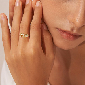 Heart Shaped Letter <b>Ring</b> With Zircon Pave Setting Women's Fashion Jewelry Gift <b>Open</b> Design - Product Image 1