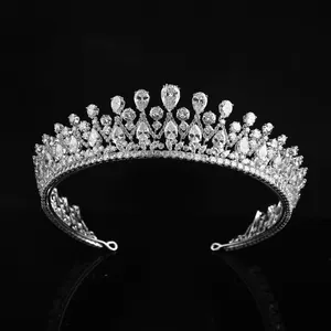 Luxe Glanzende Zirkoon Kroon Voor Bruiden Geplatineerde/24K Vergulde Bruiloft Tiara 'S En Kronen Bruids Haar Accessoires