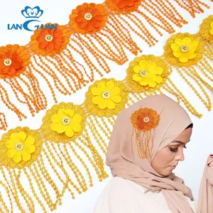 Красочная Водорастворимая вышитая Цветочная 3d кружевная отделка для мусульманского хиджаба