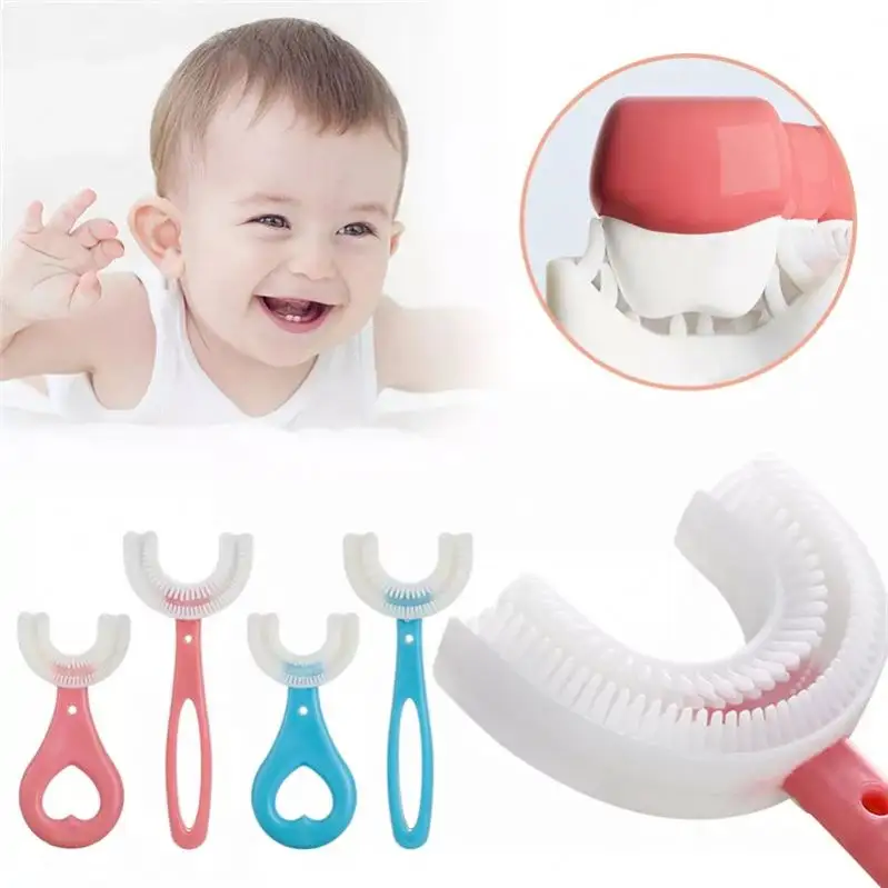Escova de dentes de silicone para crianças, para 2 a 12 anos, em formato de u, portátil, s0482