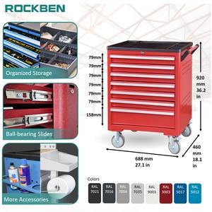 ROCKBEN Personnalisable OEM Roulant 7 Tiroirs Léger, Verrouillable, Chariot d'Outils d'Atelier Professionnel Mobile avec Boucle de Sécurité - Product Image 2