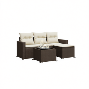 Conjunto de Sofá de Jardín de Ratán Marrón con Patas Ajustables, Muebles de Exterior para 4 Personas, Diseño Contemporáneo - Product Image 1