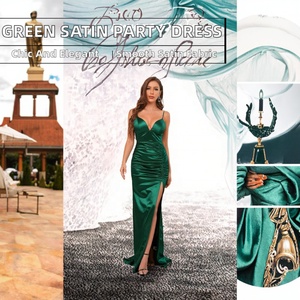 <b>Spaghetti</b> <b>Strap</b> V-neck Sling Sleeveless Sexy Backless Large Swing Slit Green Satin Mermaid Ball Gowns Evening Dresses - Product Image 5