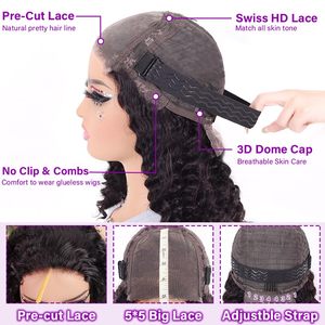 Peluca Corta Bob de Cabello Humano Lista para Usar, Encaje Frontal HD 5x5, Rizado Jerry, Sin Pegamento, Pre-Desplumada, Línea de Cabello Natural, Envío Inmediato, Proveedor - Product Image 4
