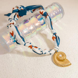 Stainless Steel Necklace With Silk Scarf Conch <b>Shell</b> Pendant Ocean Series <b>Light</b> Luxury Clavicle Chain - Product Image 3