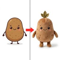 Peluche personnalisée de personnage pomme de terre debout, avec feuille de germe et peau à pois, inspirée d'un dessin animé de légumes