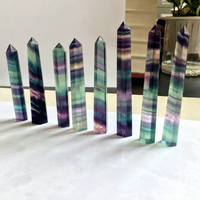 Tour hexagonale en fluorite à pointe unique, baguette transparente naturelle multicolore, pierre précieuse polie pour la décoration de la maison, du bureau ou du bureau à domicile