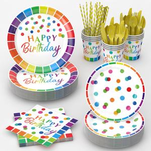 ชุดเครื่องใช้บนโต๊ะอาหารแบบใช้แล้วทิ้งสุขสันต์วันเกิดจานกระดาษและผ้าเช็ดปากสำหรับงานเลี้ยงปีใหม่ชุดจานเค้กอาหารเย็น - Product Image 4