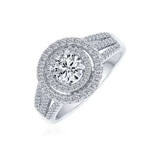 Anello di Fidanzamento e Matrimonio in Argento Sterling 925 con Doppio Halo Solitario, Anello <span class=keywords><strong>Morgan</strong></span> per Donne - Product Image 1