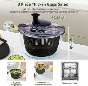 2025 Household Premium Multifunctional Bpa Free PS Plastic Manual Salad Spinner 4.5L Capacity Stainless Steel Blades for <b>Home</b> - Product Image 2