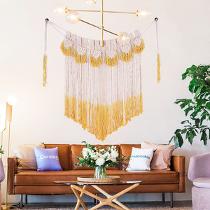 Grande tenture murale en macramé à pompons bleus, <span class=keywords><strong>tapisserie</strong></span> tissée en corde <span class=keywords><strong>de</strong></span> coton pour la décoration intérieure - Product Image 3