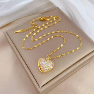 สร้อยคอจี้ทองแดงรูปหัวใจสีพีชสำหรับผู้หญิงทำจากสเตนเลส316L น้ำหนักเบาหรูหราเครื่องประดับที่งดงาม - Product Image 4