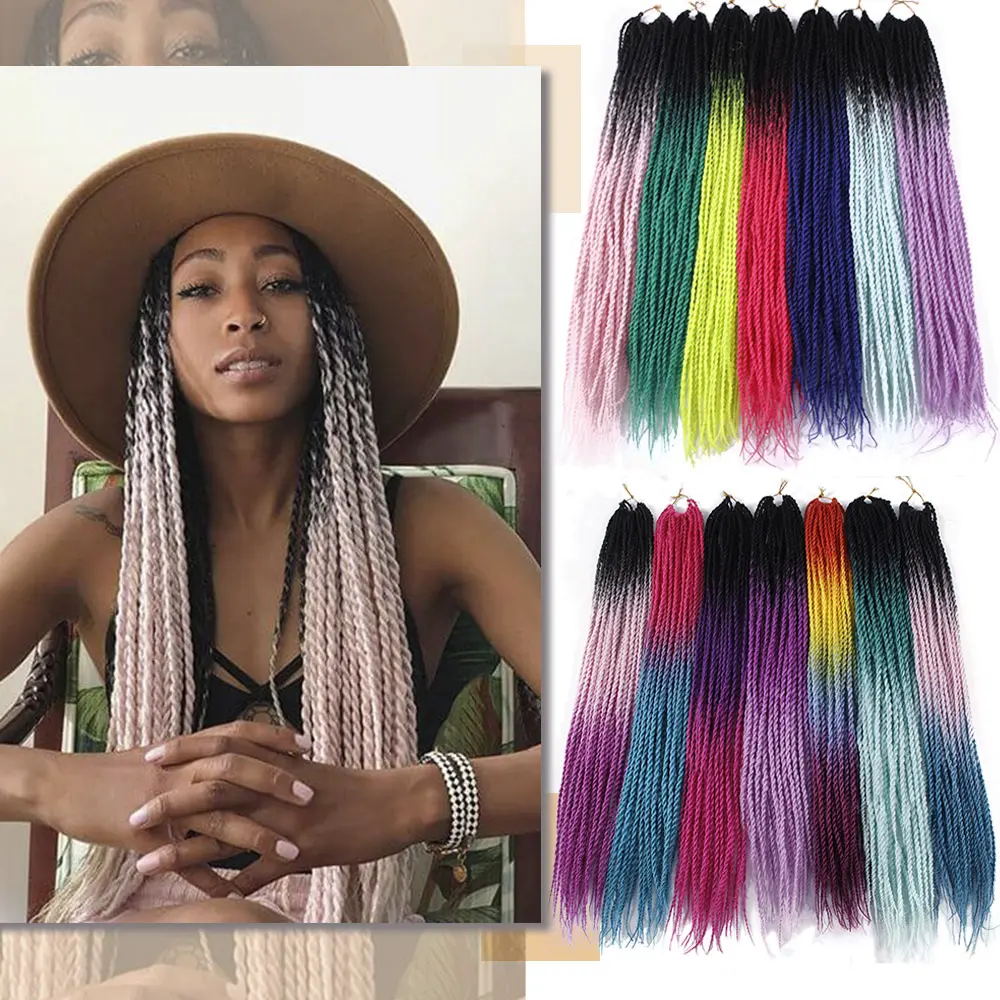 24 Zoll Ombre Senegal ese Twist Flechten Haar Häkeln Zöpfe Synthetische Häkeln Haar verlängerungen Schwarz Braun Frauen