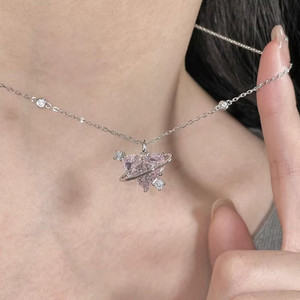 Love Planet Necklace Heart Shaped Zircon Pendant Clavicle Chain For Women Everyday Wear - Product Image 3