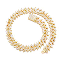 Chaîne cubaine style hip-hop Thorn 18 mm en alliage de zinc avec strass, collier en alliage de zinc plaqué or, fermoir à boîte à réponse rapide