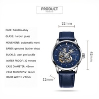 OUBAOER 2001 Montre unisexe de luxe mécanique automatique à tourbillon à remontage automatique avec bracelet en cuir, cadran ajouré, style sportif