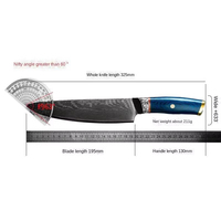 Handgesmeed Damascus staal broodmes, groentehakmes, modern minimalistisch houten handvat, ambidextrous, 19,5 cm lemmet