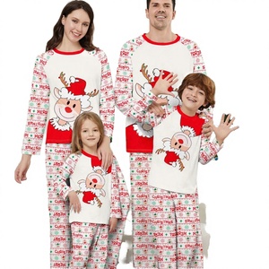 Pakaian Tidur Keluarga Ibu & Anak Motif Rusa Natal & Salju untuk Musim Gugur dan Musim Dingin, Setelan Baju Tidur dengan Pinggang Elastis untuk di Rumah - Product Image 1