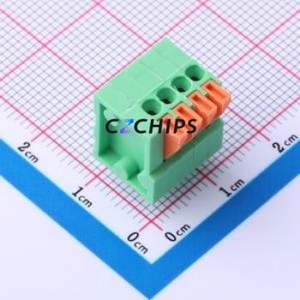 DB141V-2.54-4P-GN Spring Terminal Block Through hole Component (THT),P=2.54mm Connector 1x4P 2.54mm Green 4P - Product Image 1