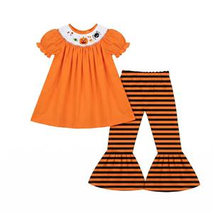 Maxine Set 2 Pezzi per Bambine, Tendenza Halloween, Ricamo a Righe con Motivi Cartoon, Traspirante, Personalizzabile, Maniche Corte - Product Image 2