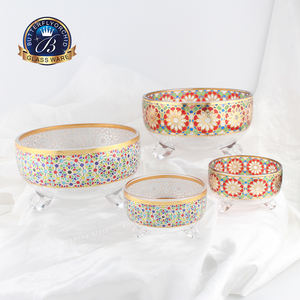 Ensemble de bols de service en verre moderne, écologiques, islamiques, arabes, de luxe, 1 grand, 6 petits, 6 bols décorés de couleurs, dernière collection Ramadan, pour la table familiale - Product Image 1