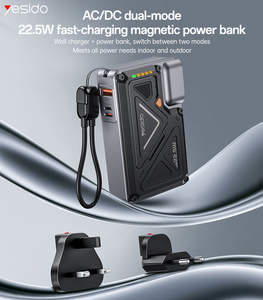 Yesido 10000mAh 22.5W sạc nhanh AC + DC Dual-mode không dây sạc ngân hàng điện với người giữ điện thoại yp89 - Product Image 2
