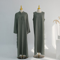 Robe Abaya Longue 2 Pièces pour Femmes Musulmanes, Style Chinois, Élégante, pour l'Aïd et le Ramadan, Modèle Dubaï Ouvert, Collection 2026