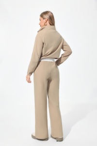 Set Yoga 2 Pezzi: Top con Zip Corta e Pantaloni a Vita Alta a Tinta Unita in Spandex Cotone Traspirante con Chiusura a Coulisse - Product Image 6