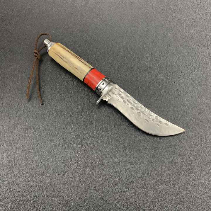 Handmade Damascus Blade Antler & Red Turquoise Pocket Knife Wooden