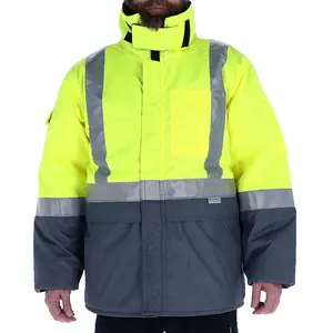 Jaket denim bertudung dapat dibalik, jaket kerja asam cuci Musim Dingin tugas berat