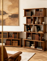 Bibliothèque ouverte multi-niveaux en noyer noir américain, design cube, écologique et durable, pour bureau à domicile, chambre, style Wabi Sabi, vie moderne