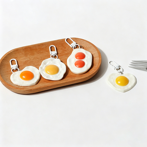 Uionen Porte-clés amusant et mignon en forme de grand oeuf frit jaune poché, jouet alimentaire, pendentif de sac, accessoires de sac à dos - Product Image 2