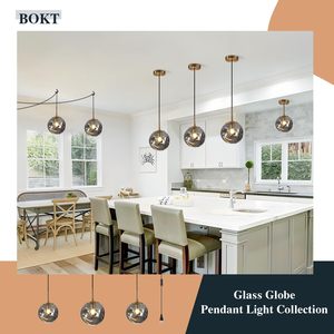 Luminaire suspendu Yelbes Mid Century Modern Gold Globe avec verre gris fumé 9,8 pouces pour îlot de cuisine - Product Image 6