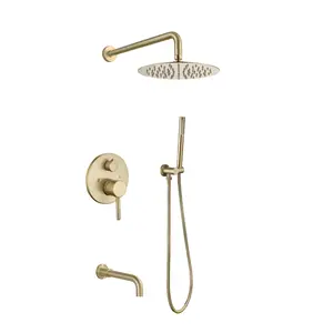 Hidden Shower Drawing Gold Into The Wall Shower Set Copper Pre-buried Box American 10-inch Nozzle 3 Functions