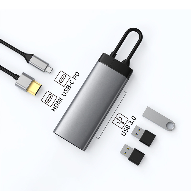 5 in 1 Type C USB HUB Multi-Function Computer Accessories USB3.0 HDMI 4K PD Charging 100W Docking Station
