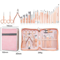 Kit de manucure et pédicure professionnel portable en acier inoxydable avec logo personnalisé, 26 pièces/ensemble, avec étui à fermeture éclair