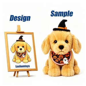 Peluche chien <span class=keywords><strong>Golden</strong></span> <span class=keywords><strong>Retriever</strong></span> pour Halloween, avec chapeau de sorcière, bavoir citrouille et pendentif fantôme, super douce et réconfortante pour enfants, idéale pour les fêtes d'Halloween - Product Image 1