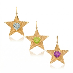 Collier personnalisé en laiton plaqué or avec pendentif étoile, breloque cœur en pierre précieuse, collier de mode en zircon coloré pour femme - Product Image 1