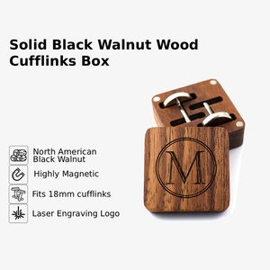 <b>Personalised</b> Square Wooden Magnetic Solid Pattern Engraved Cufflink Storage <b>Box</b> for Men's Gift Travel Case - Product Image 2